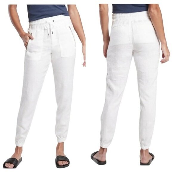Athleta Cabo Linen Jogger Pants Ivory Size 2 Drawstring Waist Lightweight - Picture 1 of 12